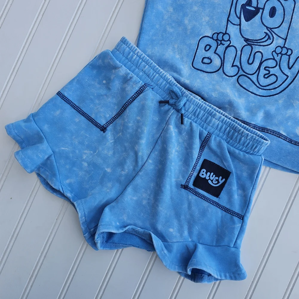NEW Bluey Kids' Blue Tie-Dye T-Shirt and Shorts Set 2T - Picture 2 of 4